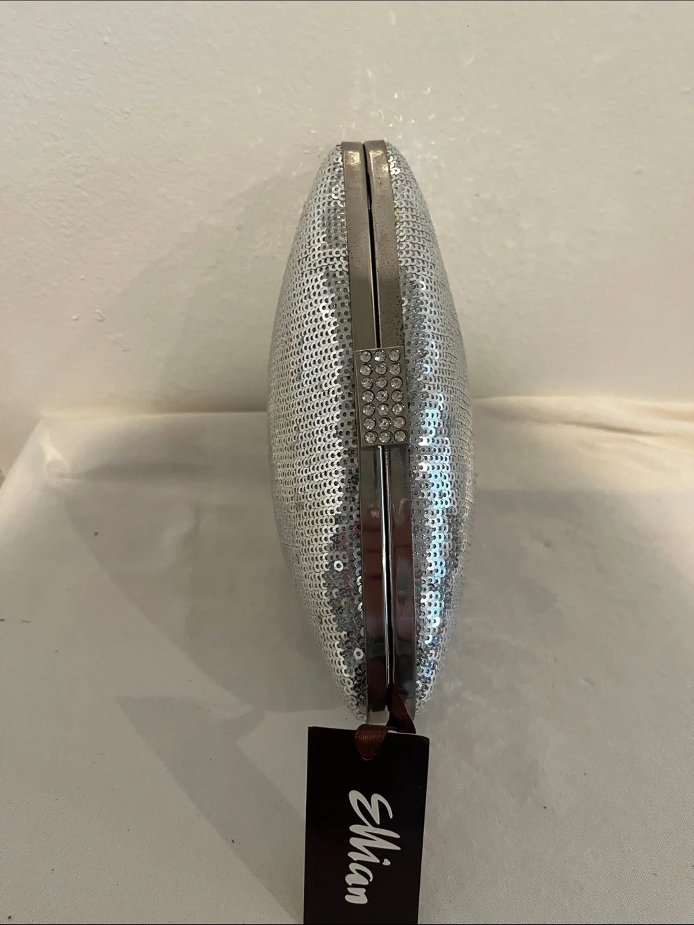 Sequin Silver Evening Clutch with Top Clasp and Chain NWT